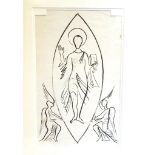 John Piper (1903-1992) Gouache "Christ with Angels", design for stained glass window,