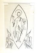 John Piper (1903-1992) Gouache "Christ with Angels", design for stained glass window,