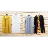 Harrods silk white coat dress, a Warwick House of Malvern mustard yellow duster coat,