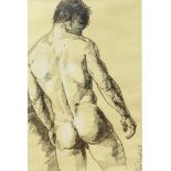 Ken Hurd Charcoal and bodycolour Male nude figure with back turned, signed in pencil bottom right,