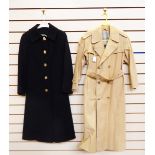 Black wool Aquascutum vintage coat with gilt buttons and a P&O waterproof riding mac (2)
