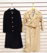 Black wool Aquascutum vintage coat with gilt buttons and a P&O waterproof riding mac (2)