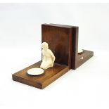 Pair wood and ivory bookends each with kneeling female nude