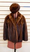 Dark mink jacket with a matching beret, the coat labelled 'A Dawson Limited, New Bond Street,