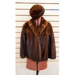 Dark mink jacket with a matching beret, the coat labelled 'A Dawson Limited, New Bond Street,