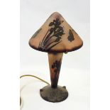 La Rochere cameo glass table lamp in mushroom form with floral pattern,