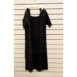 Black pintucked and lace evening dress, a silk drop-waist evening dress labelled 'Kitty Copeland,