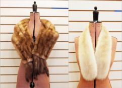 Mink stole with tails and a cream mint short scarf