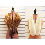 Mink stole with tails and a cream mint short scarf