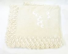 Large floral embroidered tablecloth/bedspread, lace edges, recently dry-cleaned,