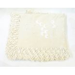 Large floral embroidered tablecloth/bedspread, lace edges, recently dry-cleaned,