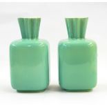 Pair Richard Ginori glass vases, each with scalloped neck, square body, green glazed,