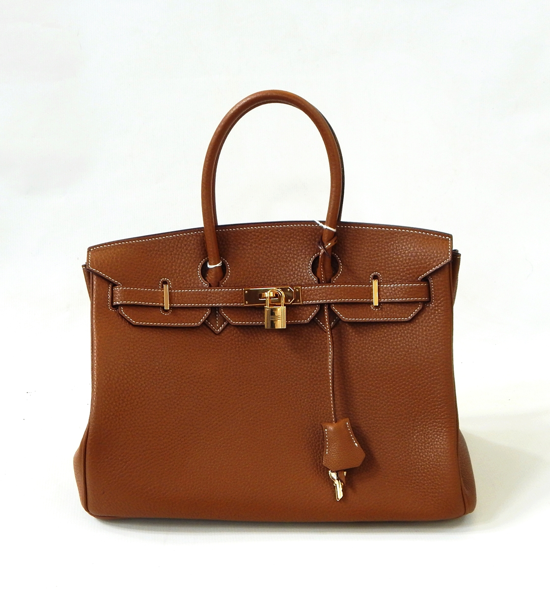 Hermes-style reproduction brown leather handbag with large box and a dust bag (3)