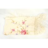 Victorian cream embroidered silk shawl with very deep fringe, a Laura Ashley 1960's skirt,