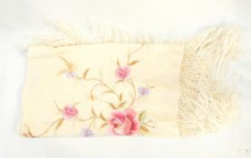 Victorian cream embroidered silk shawl with very deep fringe, a Laura Ashley 1960's skirt,