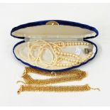 Assorted costume jewellery to include necklaces, brooches, faux-pearls, empty boxes,