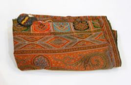 Large Paisley shawl (af) with painted wooden clasp