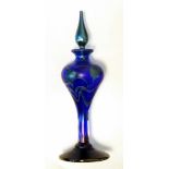 Okra glass scent bottle, blue lustre with turquoise art nouveau trailing heart decoration,
