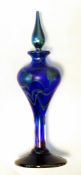 Okra glass scent bottle, blue lustre with turquoise art nouveau trailing heart decoration,