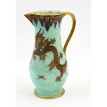 Crown Devon Mattajade water jug of tall baluster form with green ground,