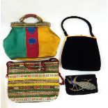 Ingber black velvet handbag, a suede multicoloured handbag with a metal clasp,