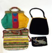 Ingber black velvet handbag, a suede multicoloured handbag with a metal clasp,