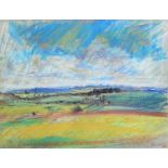 Lucy Duke (1987) Pastel "Hampshire Landscape", views across Hampshire fields,