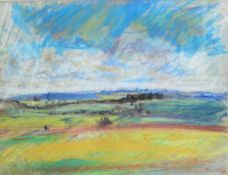 Lucy Duke (1987) Pastel "Hampshire Landscape", views across Hampshire fields,