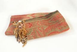 One Paisley woven shawl, red and green,