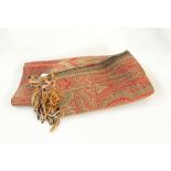 One Paisley woven shawl, red and green,