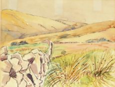 Pair watercolours depicting hill scenes (2)