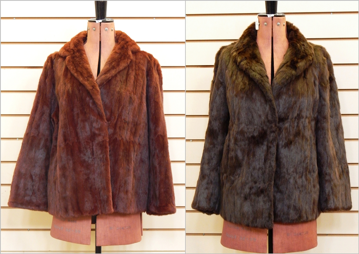 Two squirrel fur jackets, one dyed deep chestnut colour,