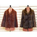 Two squirrel fur jackets, one dyed deep chestnut colour,