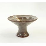 David Leach grey glazed candlestick with concave side stem, flared rim and tapering and flared base,