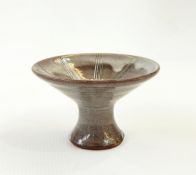 David Leach grey glazed candlestick with concave side stem, flared rim and tapering and flared base,