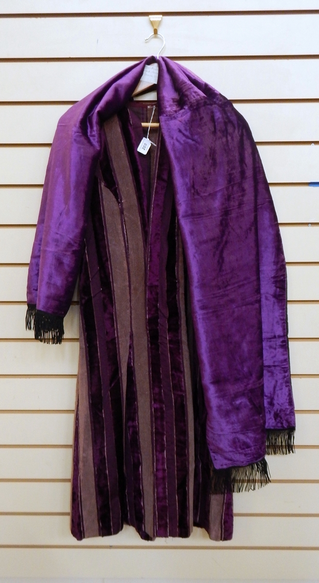 1920's mauve velvet and braid dress with a purple velvet and black stole