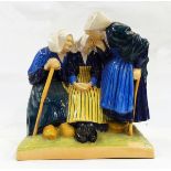 Henriot Quimper France ceramic group of three women, two seated, one standing,
