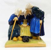 Henriot Quimper France ceramic group of three women, two seated, one standing,