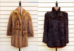 Three-quarter length mink coat with pockets and buttons,