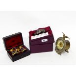 Pair of brass and mother-of-pearl opera glasses in wooden case,