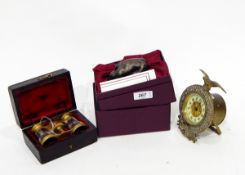 Pair of brass and mother-of-pearl opera glasses in wooden case,
