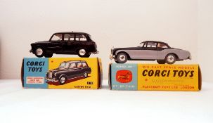 Corgi Bentley Continental Sports Saloon 224 and Austin London Taxi Cab 418,