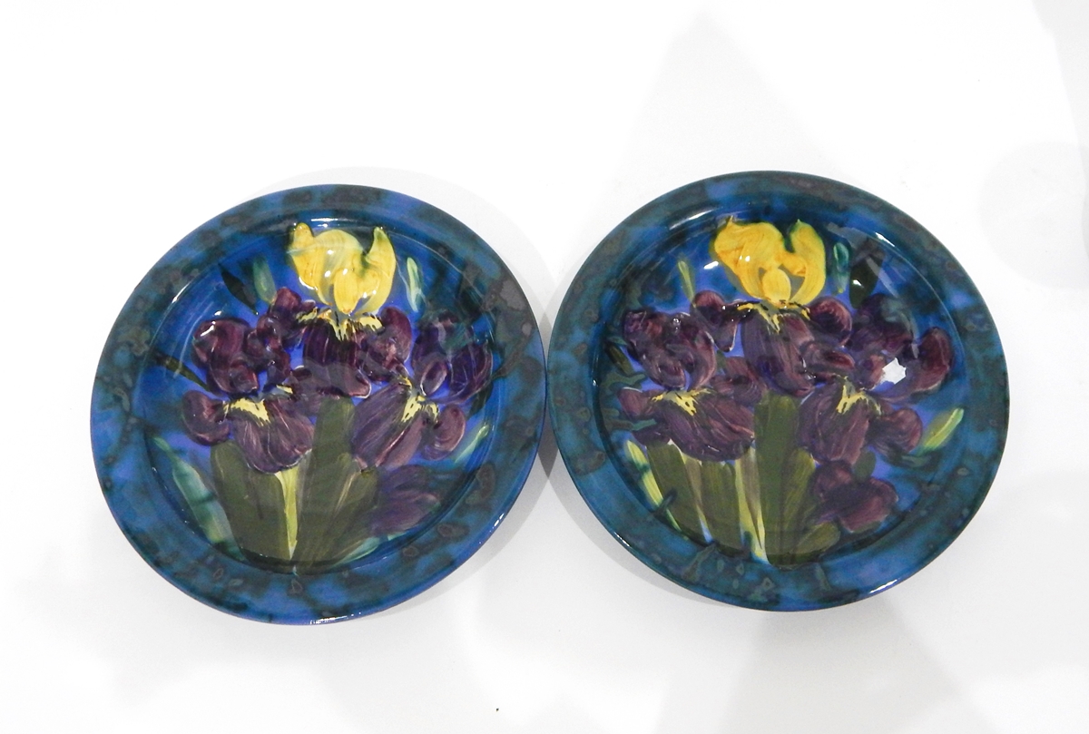 Quantity of Torquay pottery with blue ground and handpainted irises to comprise vases, plates, etc. - Image 3 of 3