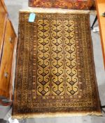 Handmade Afghan wool belouch rug with brown ground, three striped geometric design,