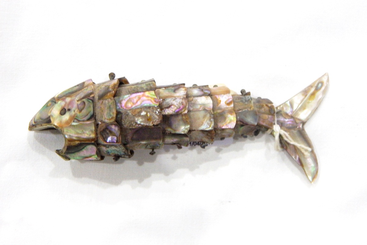 White metal and abalone articulated fish,