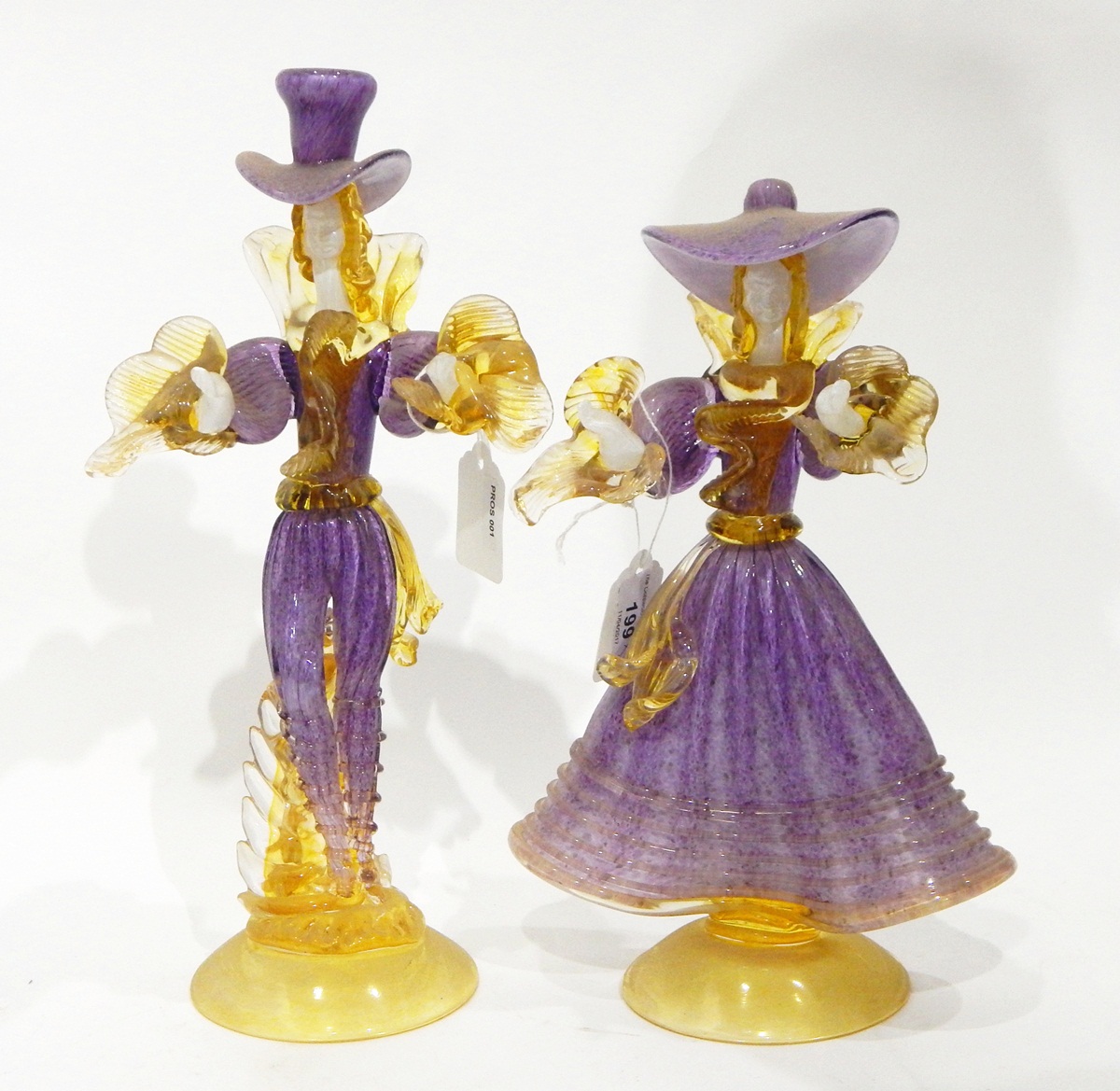 Set of four Murano glass figures by Franco Toffolo, in elaborate purple dress with gold detailing, - Image 2 of 3