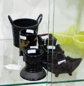Quantity of Victorian black pressed glass including a vase depicting scenes from Bo Peep after