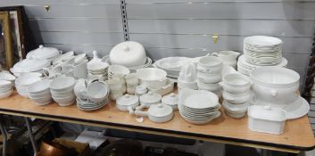 Very large quantity of white china, possibly hotel ware, including jugs, bowls, vegetable dishes,
