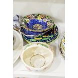 Quantity of Maling lustre and other plates and dishes and a pearlescent basket (10)