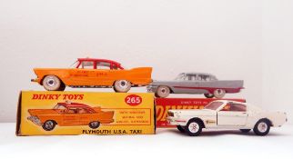 Dinky Plymouth USA Taxi, boxed, Dinky Desoto Fireflite Sedan with windows,